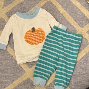 Cecil and Lou Pumpkin-Themed Kids Pajama Set - Cream and Teal